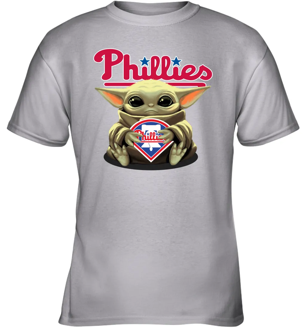 Baby Yoda Hugs Loves The Philadelphia Phillies Baseball Youth T-Shirt