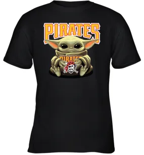 Baby Yoda Hugs Loves The Pittsburgh Pirates Baseball Youth T-Shirt