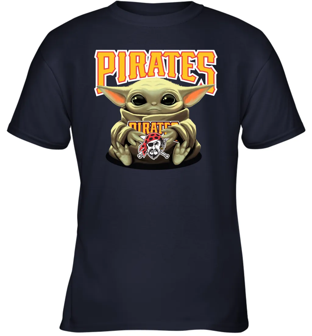 Baby Yoda Hugs Loves The Pittsburgh Pirates Baseball Youth T-Shirt