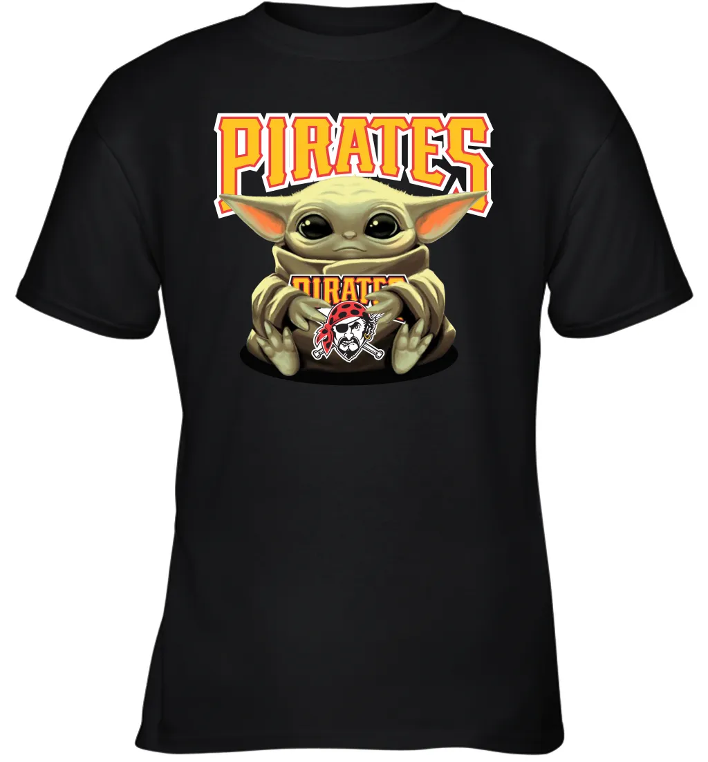 Baby Yoda Hugs Loves The Pittsburgh Pirates Baseball Youth T-Shirt