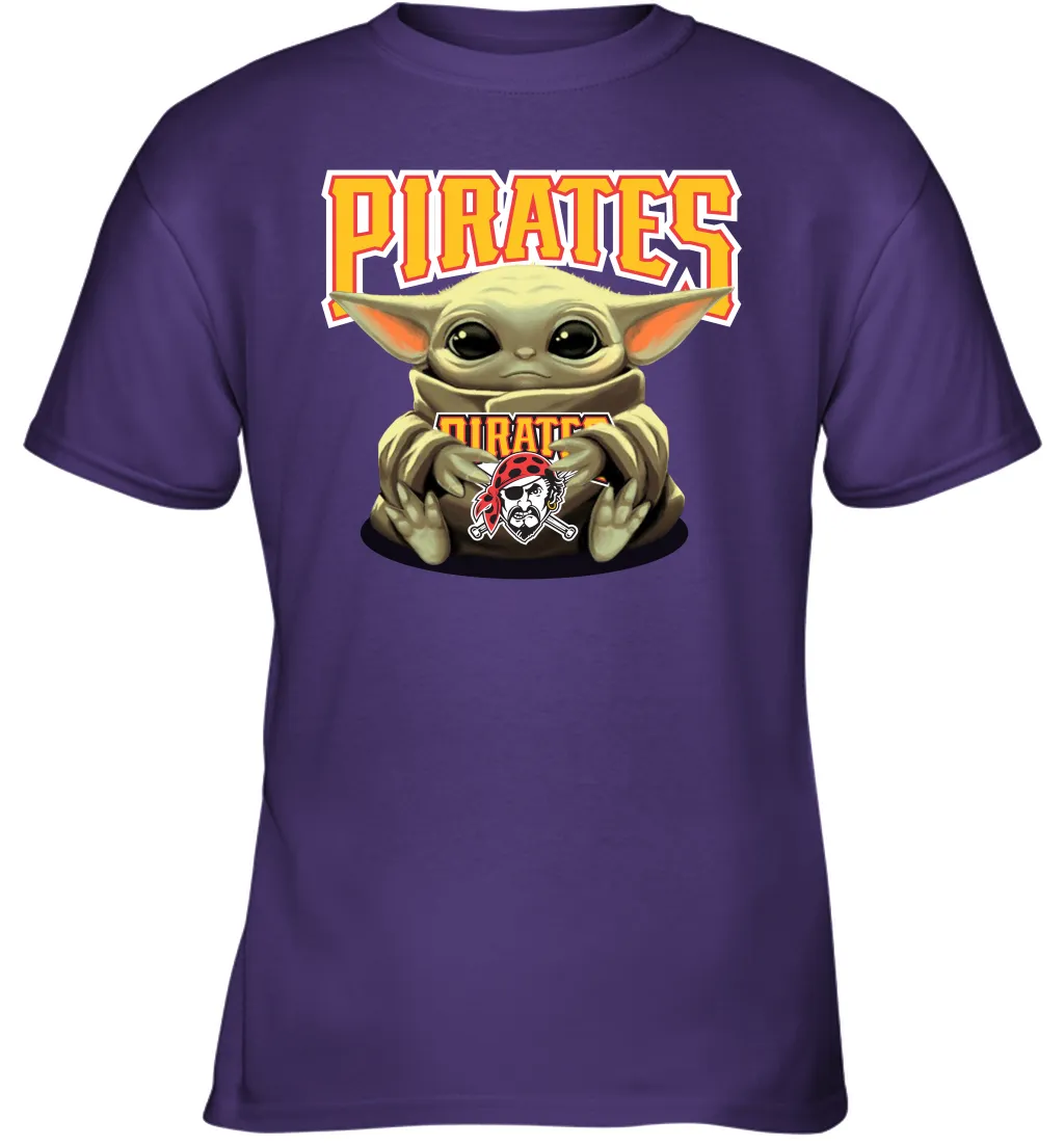 Baby Yoda Hugs Loves The Pittsburgh Pirates Baseball Youth T-Shirt