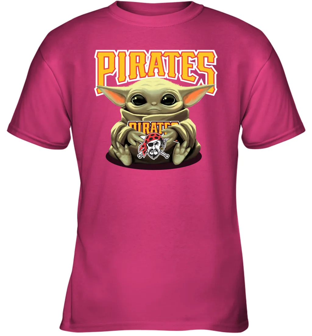 Baby Yoda Hugs Loves The Pittsburgh Pirates Baseball Youth T-Shirt