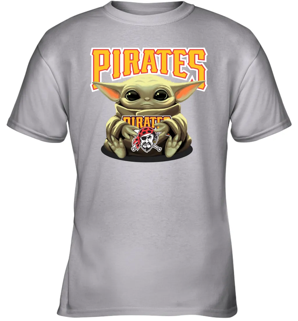 Baby Yoda Hugs Loves The Pittsburgh Pirates Baseball Youth T-Shirt