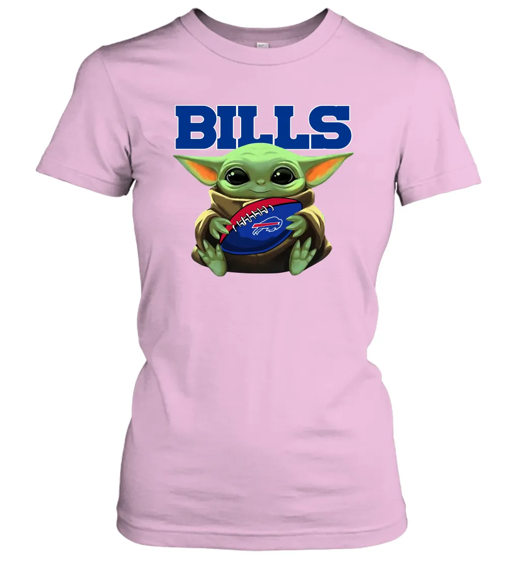 Baby Yoda Loves The Buffalo Bills Star Wars Baby Yoda Hugs Bills NFL Womens T-Shirt