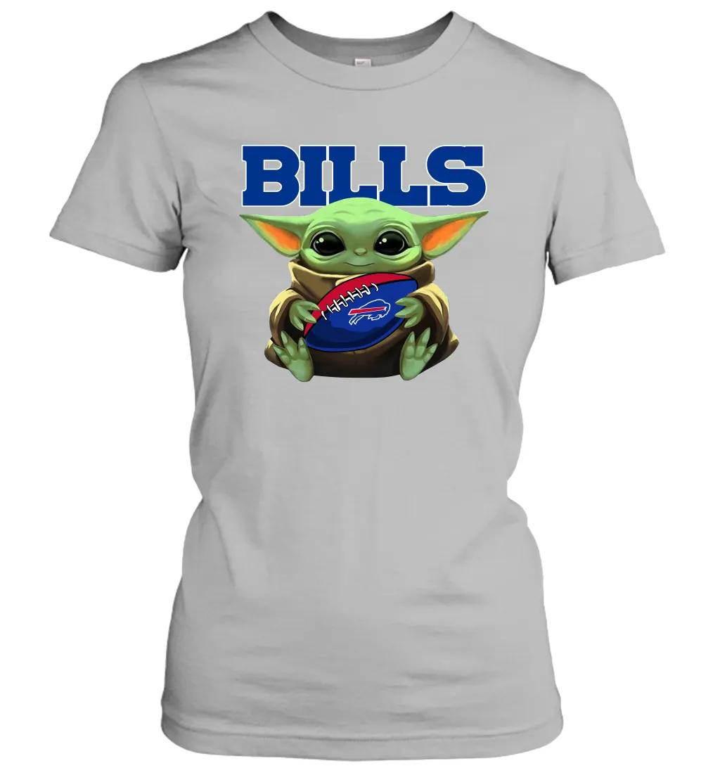Baby Yoda Loves The Buffalo Bills Star Wars Baby Yoda Hugs Bills NFL Womens T-Shirt