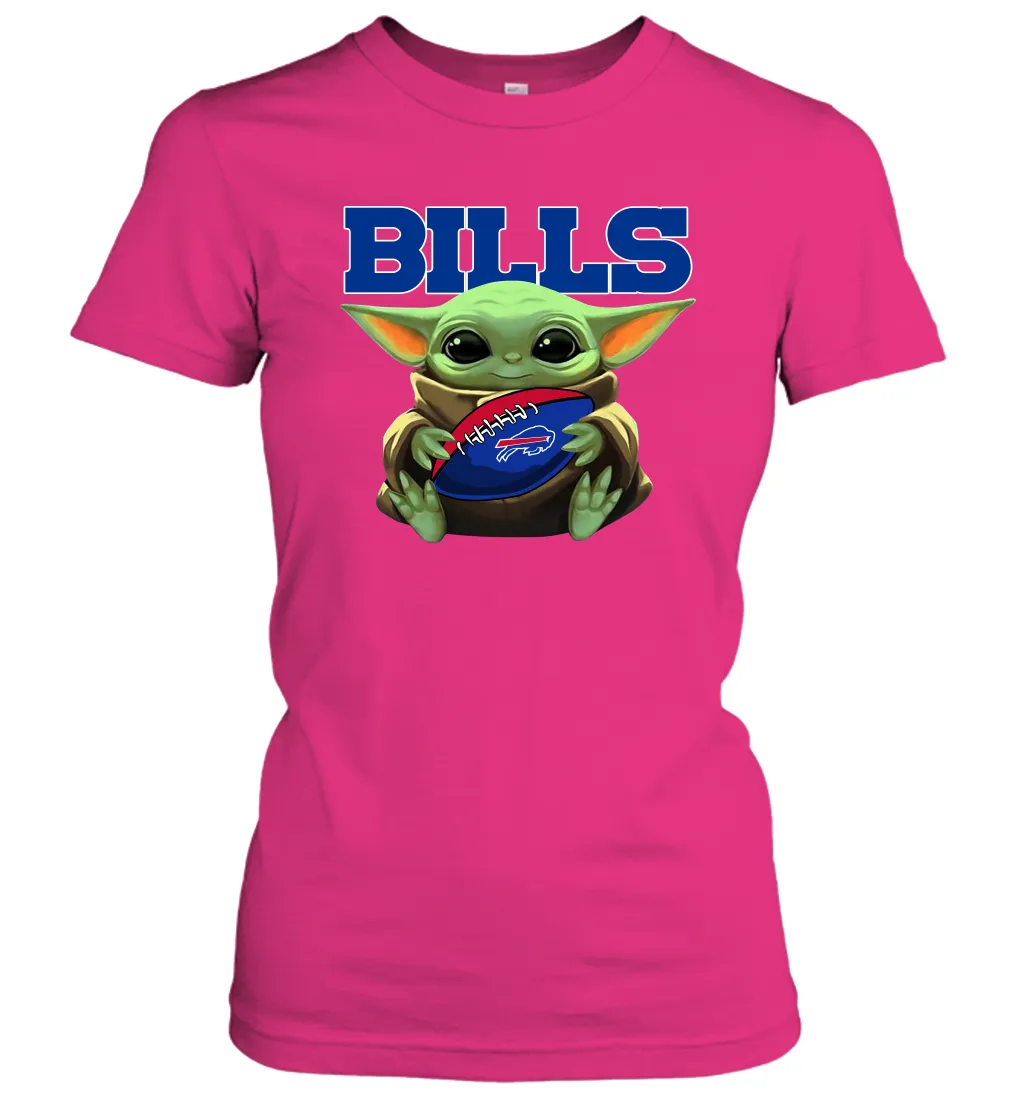 Baby Yoda Loves The Buffalo Bills Star Wars Baby Yoda Hugs Bills NFL Womens T-Shirt