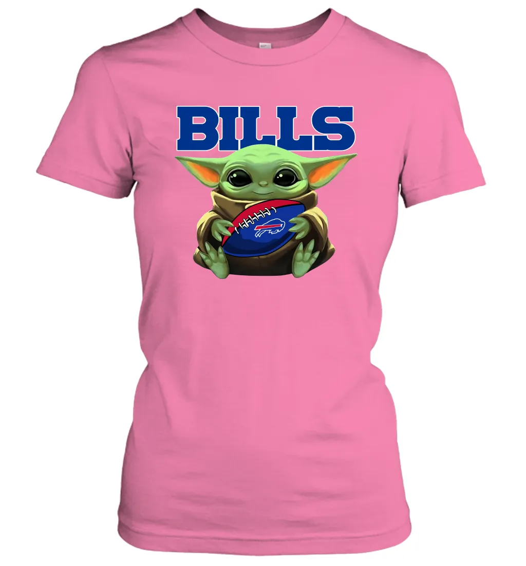 Baby Yoda Loves The Buffalo Bills Star Wars Baby Yoda Hugs Bills NFL Womens T-Shirt