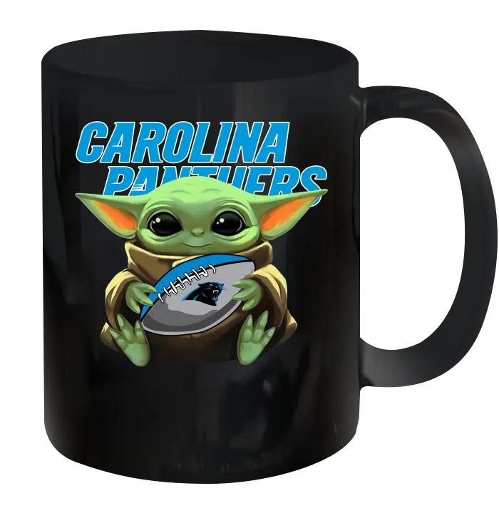 Baby Yoda Loves The Carolina Panthers Star Wars Baby Yoda Hugs Panthers NFL Ceramic Mug 11oz