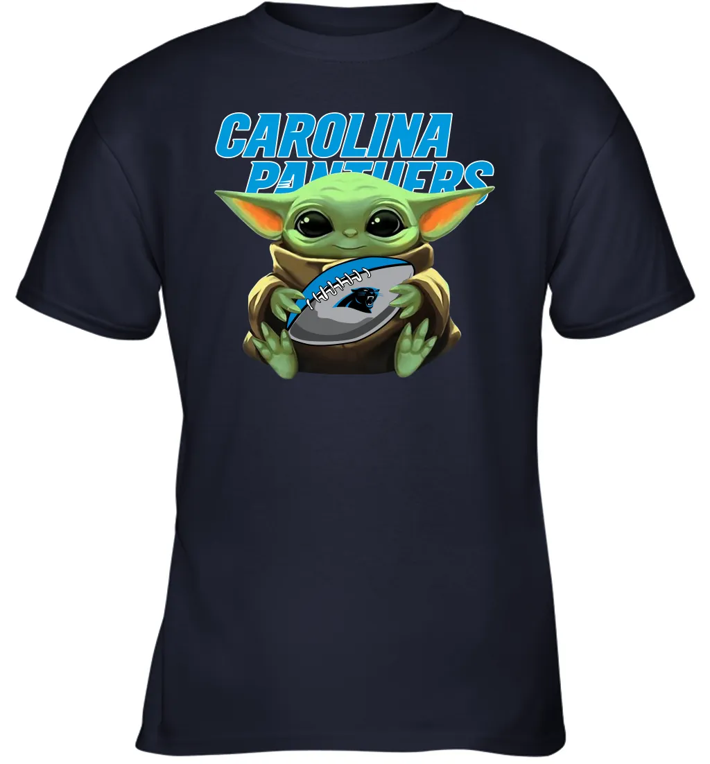 Baby Yoda Loves The Carolina Panthers Star Wars Baby Yoda Hugs Panthers NFL Youth T-Shirt