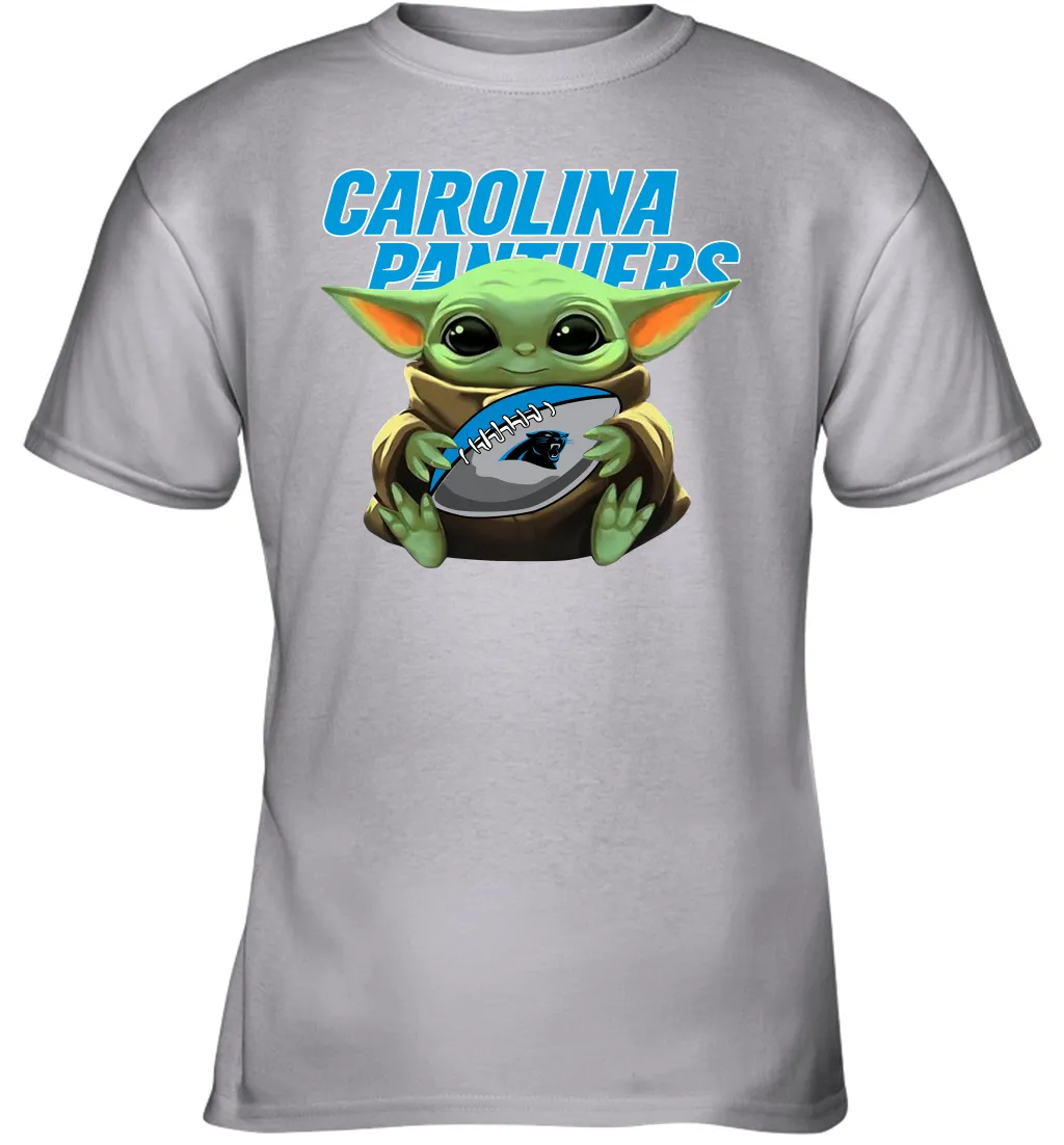 Baby Yoda Loves The Carolina Panthers Star Wars Baby Yoda Hugs Panthers NFL Youth T-Shirt