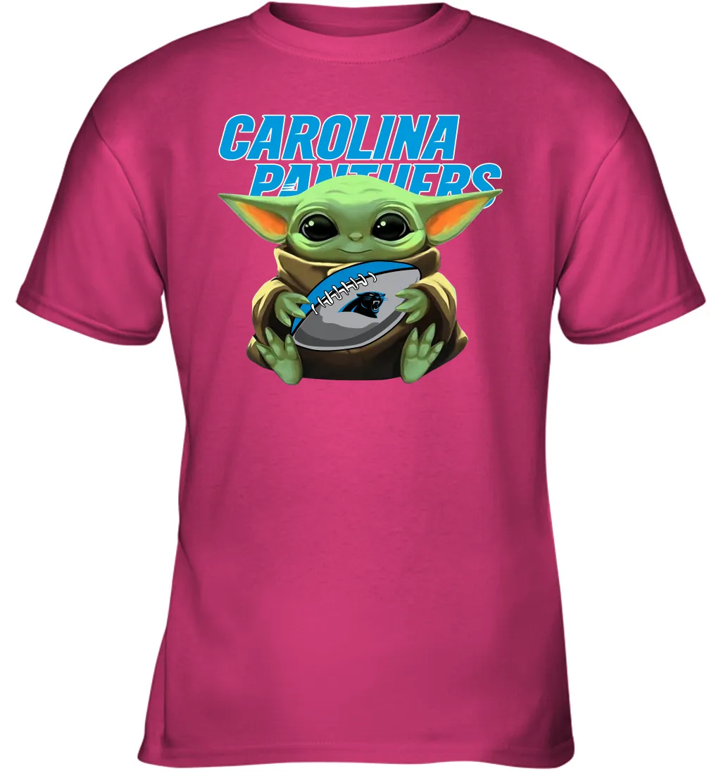 Baby Yoda Loves The Carolina Panthers Star Wars Baby Yoda Hugs Panthers NFL Youth T-Shirt