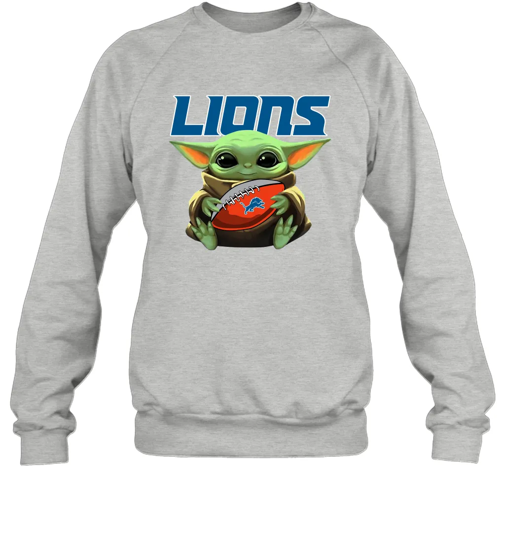 Baby Yoda Loves The Detroit Lions Star Wars Baby Yoda Hugs Lions NFL Adult Sweatshirt
