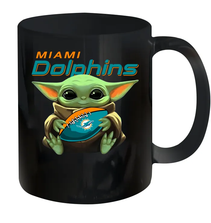 Baby Yoda Loves The Miami Dolphins Star Wars Baby Yoda Hugs Dolphins NFL Ceramic Mug 11oz