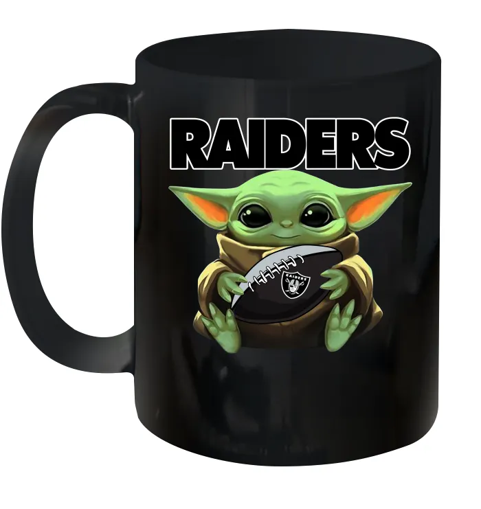 Baby Yoda Loves The Oakland Raiders Star Wars Baby Yoda Hugs Raiders NFL Ceramic Mug 11oz