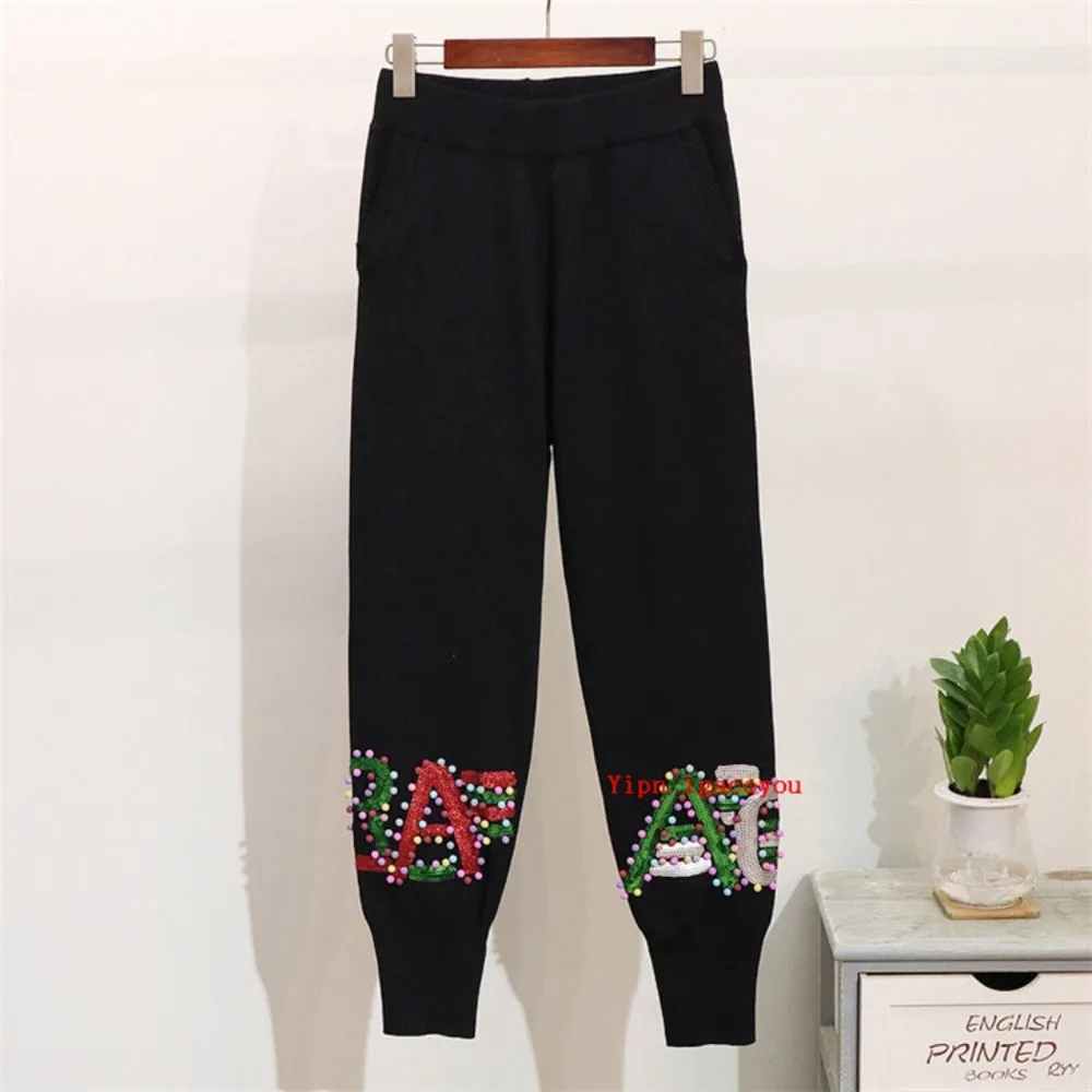 BEADED SEQUIN SWEATER TRACKSUIT SET FITS