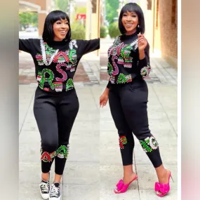 BEADED SEQUIN SWEATER TRACKSUIT SET FITS