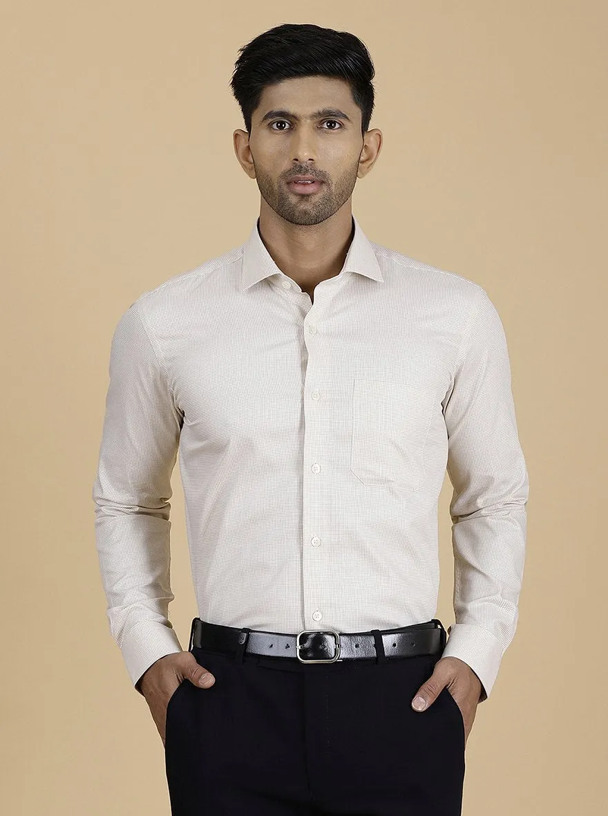 Beige Checked Slim Fit Formal Shirt | Metal