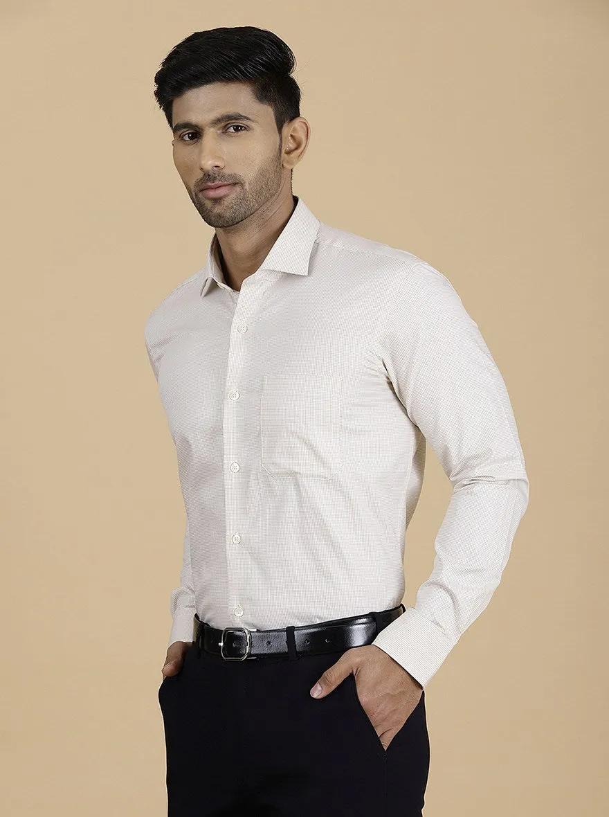 Beige Checked Slim Fit Formal Shirt | Metal
