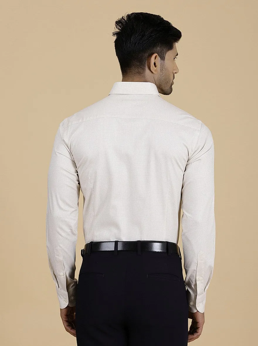 Beige Checked Slim Fit Formal Shirt | Metal