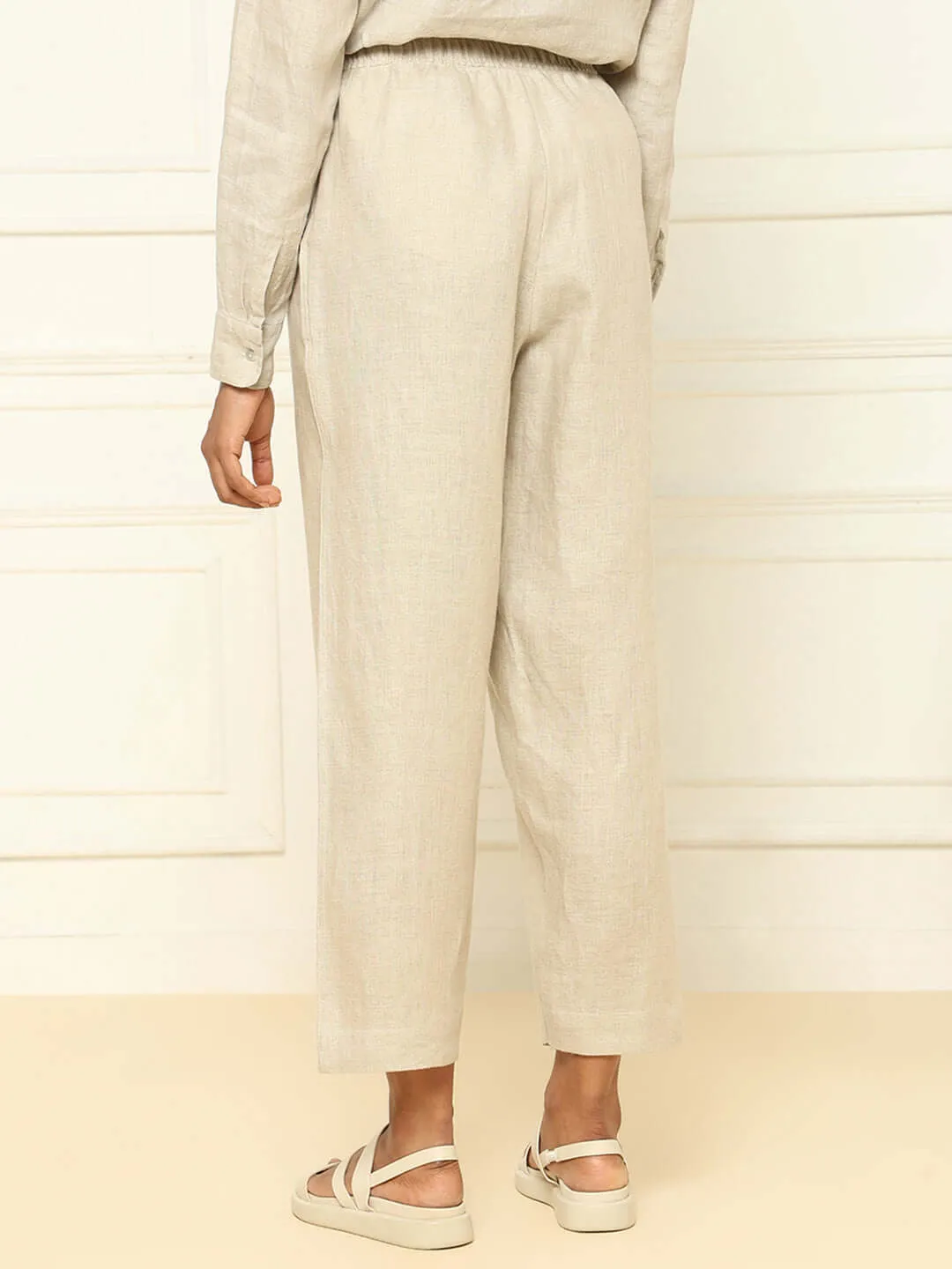 Beige Linen Shirt & Tapered Pants