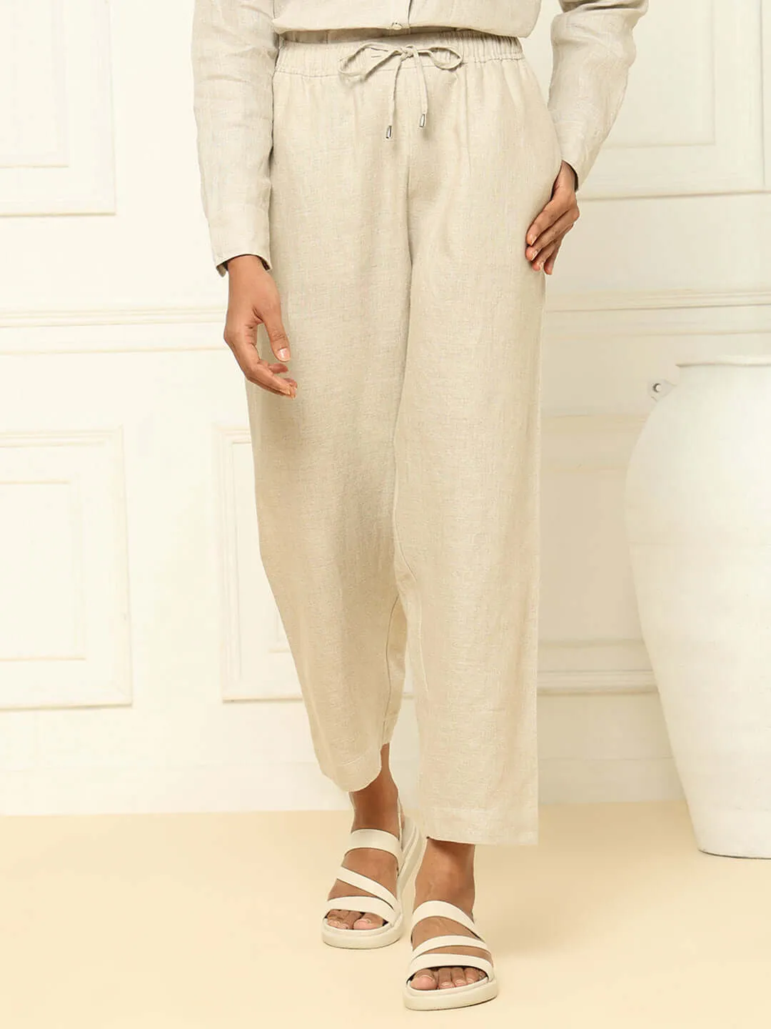 Beige Linen Shirt & Tapered Pants