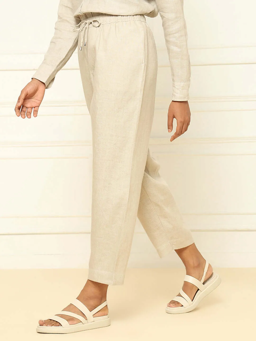 Beige Linen Shirt & Tapered Pants
