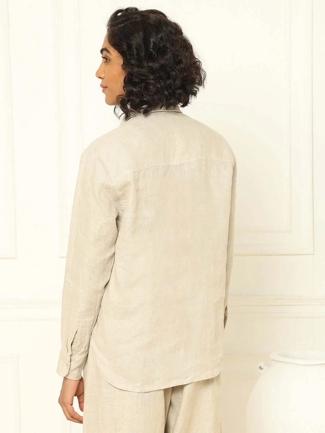 Beige Linen Shirt & Tapered Pants