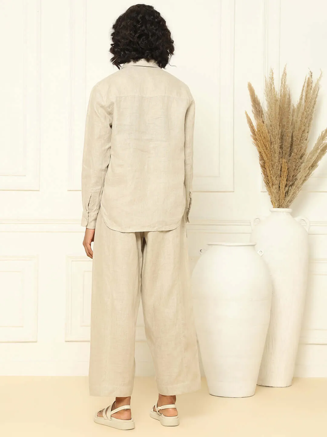 Beige Linen Shirt & Tapered Pants
