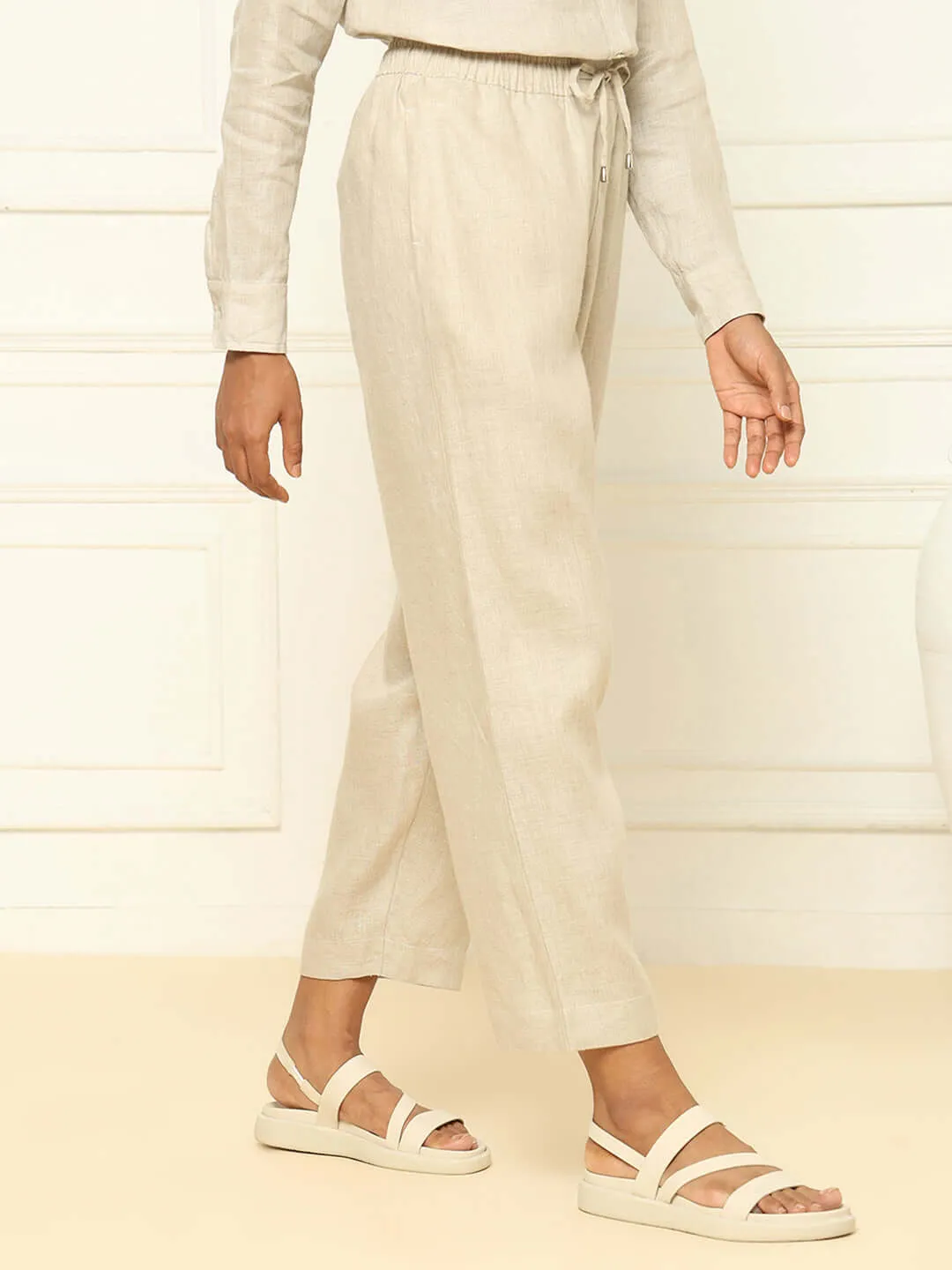Beige Linen Shirt & Tapered Pants