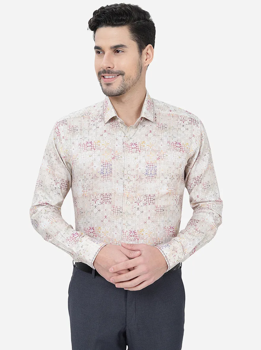 Beige Printed Slim Fit Party Wear Shirt | JB Studio