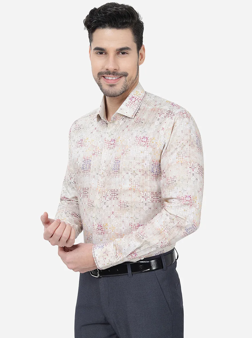 Beige Printed Slim Fit Party Wear Shirt | JB Studio