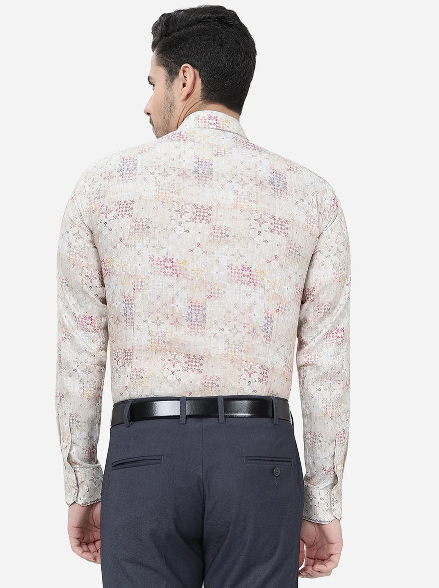 Beige Printed Slim Fit Party Wear Shirt | JB Studio