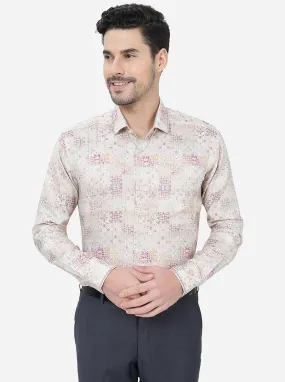 Beige Printed Slim Fit Party Wear Shirt | JB Studio