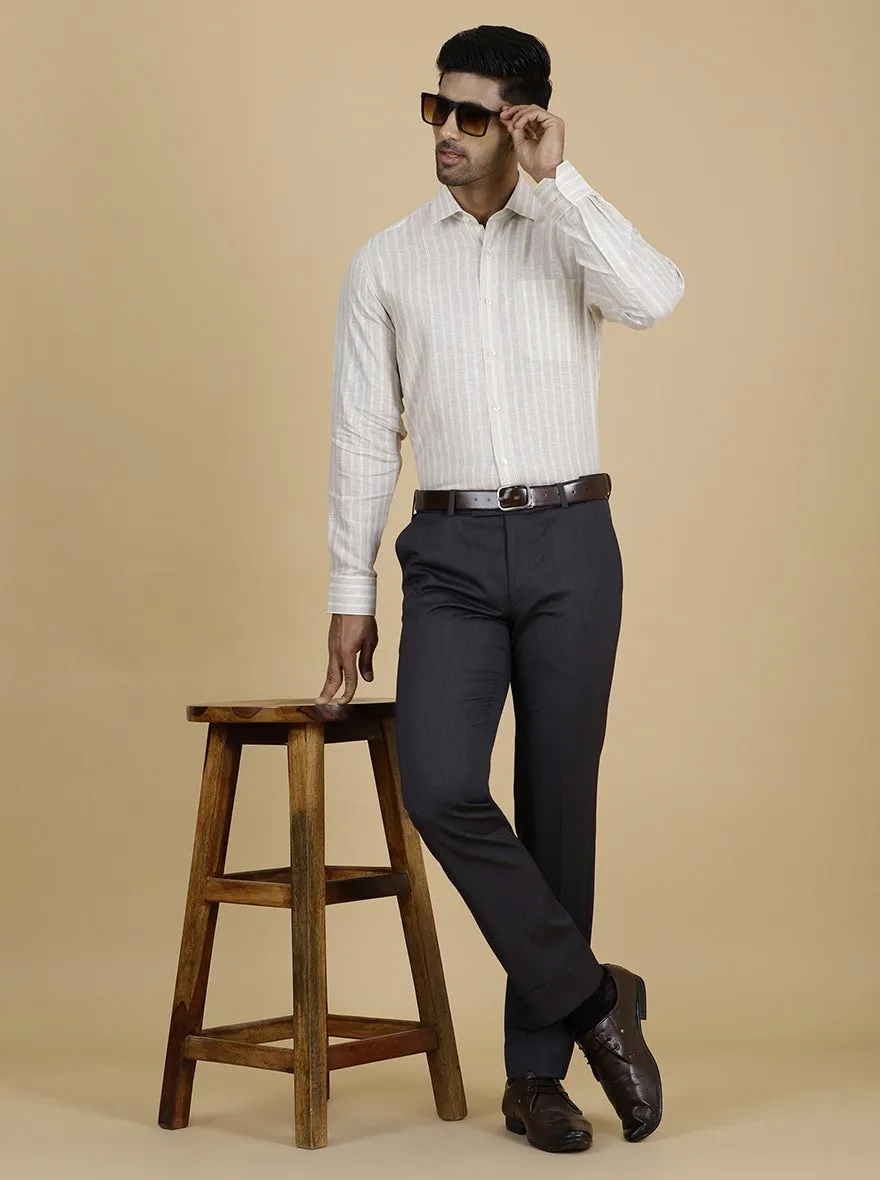 Beige Striped Regular Fit Formal Shirt | JadeBlue