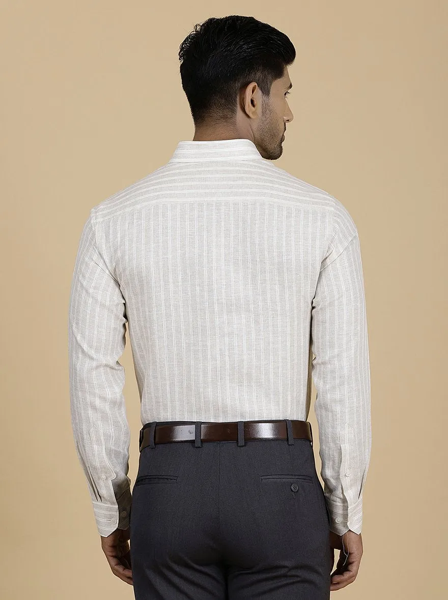 Beige Striped Regular Fit Formal Shirt | JadeBlue