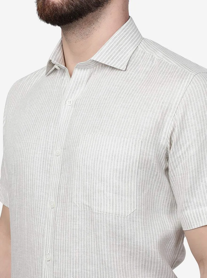 Beige Striped Regular Fit Formal Shirt | JadeBlue