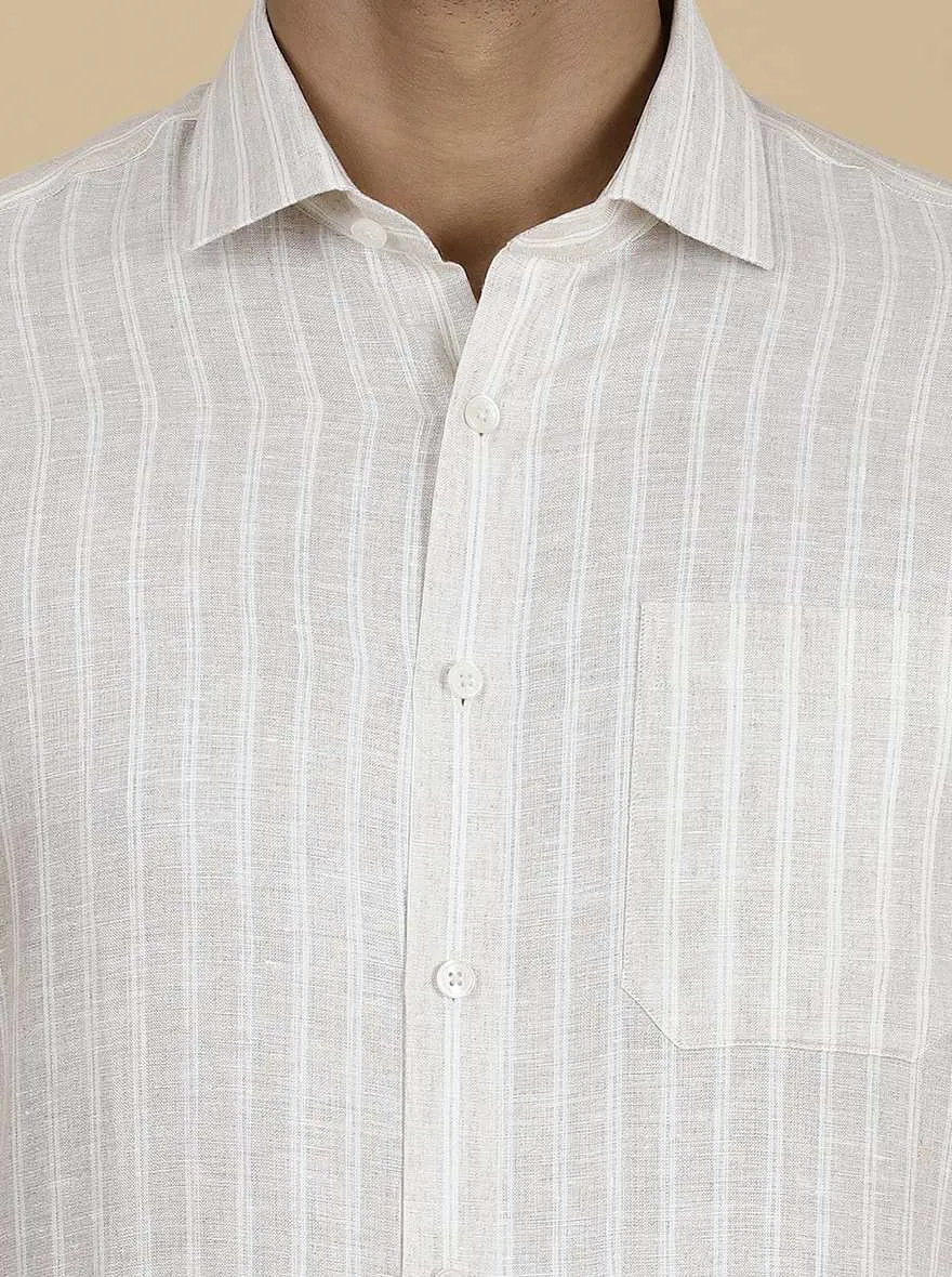 Beige Striped Regular Fit Formal Shirt | JadeBlue