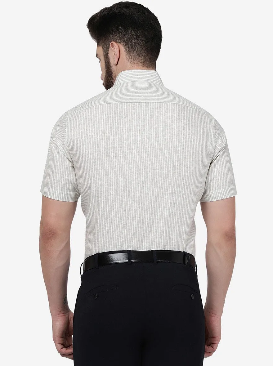 Beige Striped Regular Fit Formal Shirt | JadeBlue