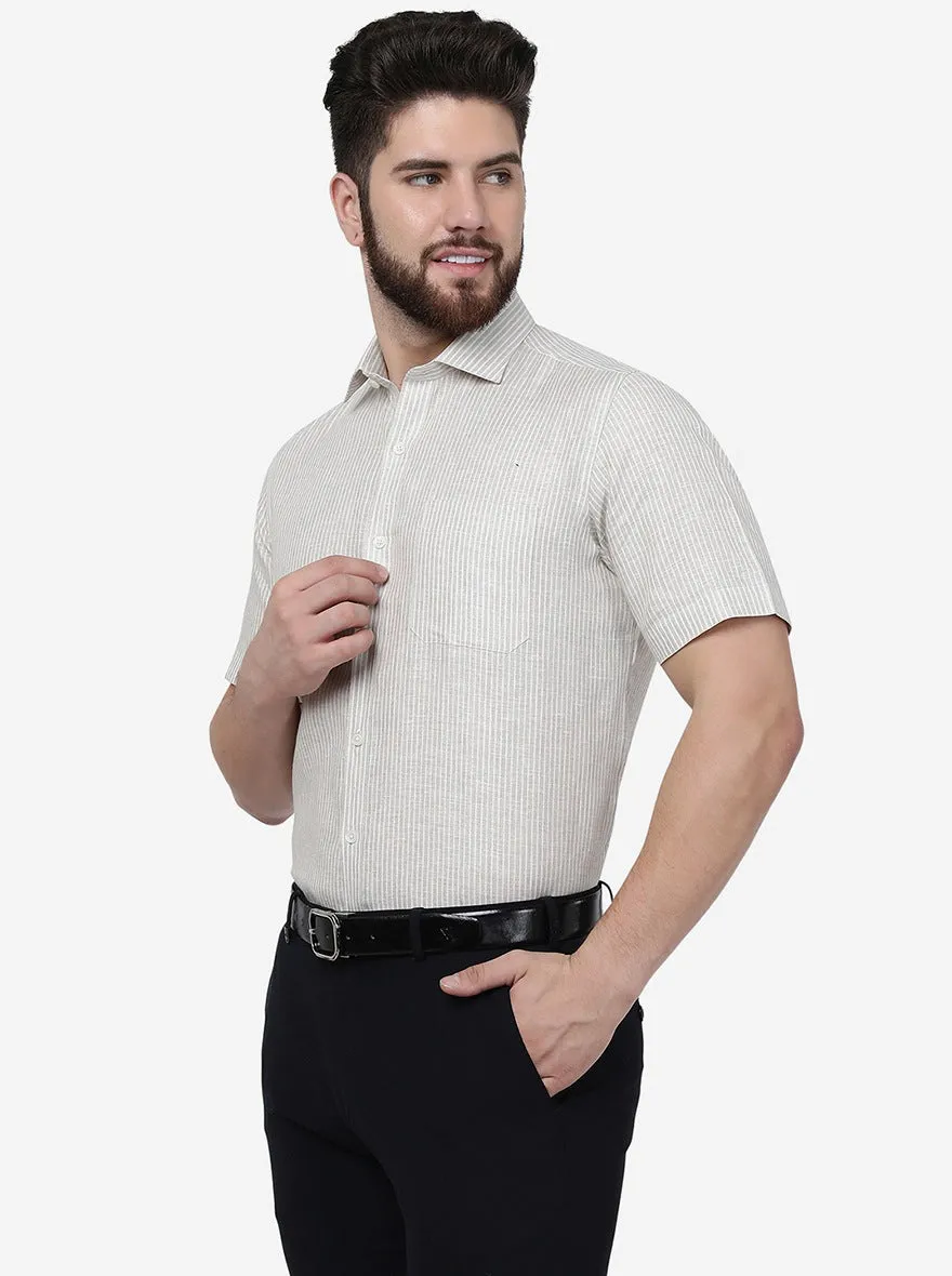 Beige Striped Regular Fit Formal Shirt | JadeBlue