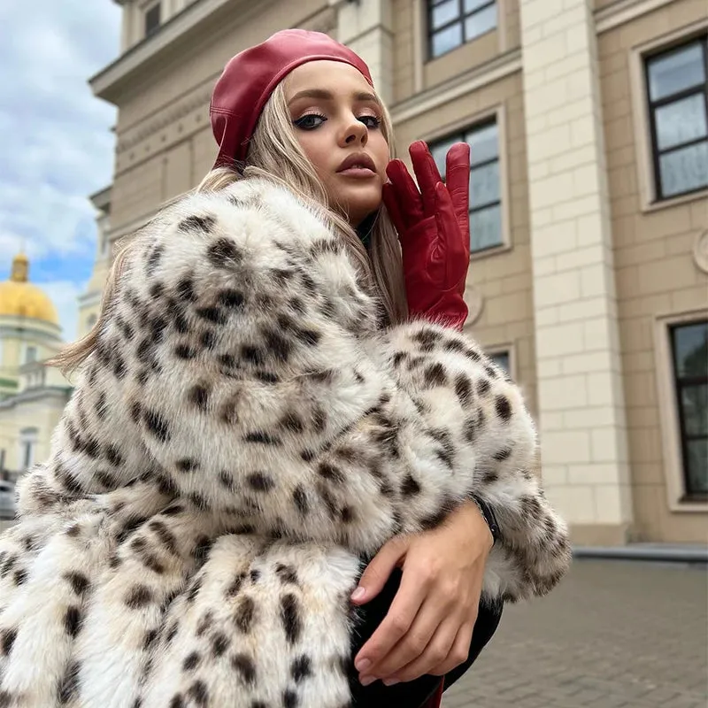 Belted Leopard Fluffy Fox Fur Long Jacket