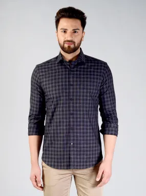 Black & Grey Checked Slim Fit Formal Shirt | JadeBlue
