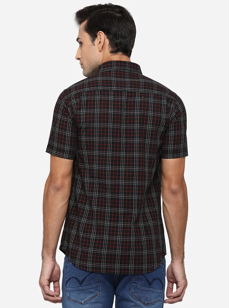 Black & Red Checked Slim Fit Semi Casual Shirt | JadeBlue