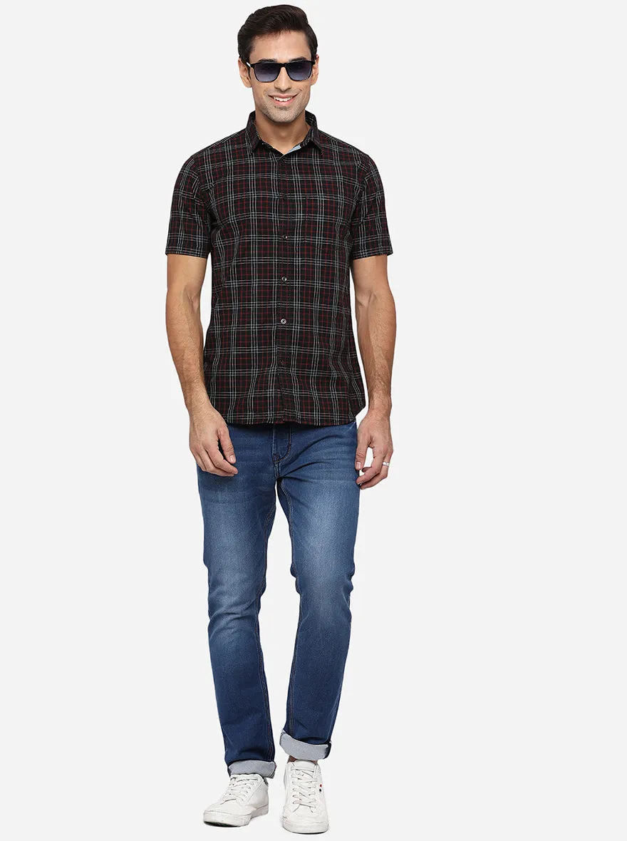 Black & Red Checked Slim Fit Semi Casual Shirt | JadeBlue