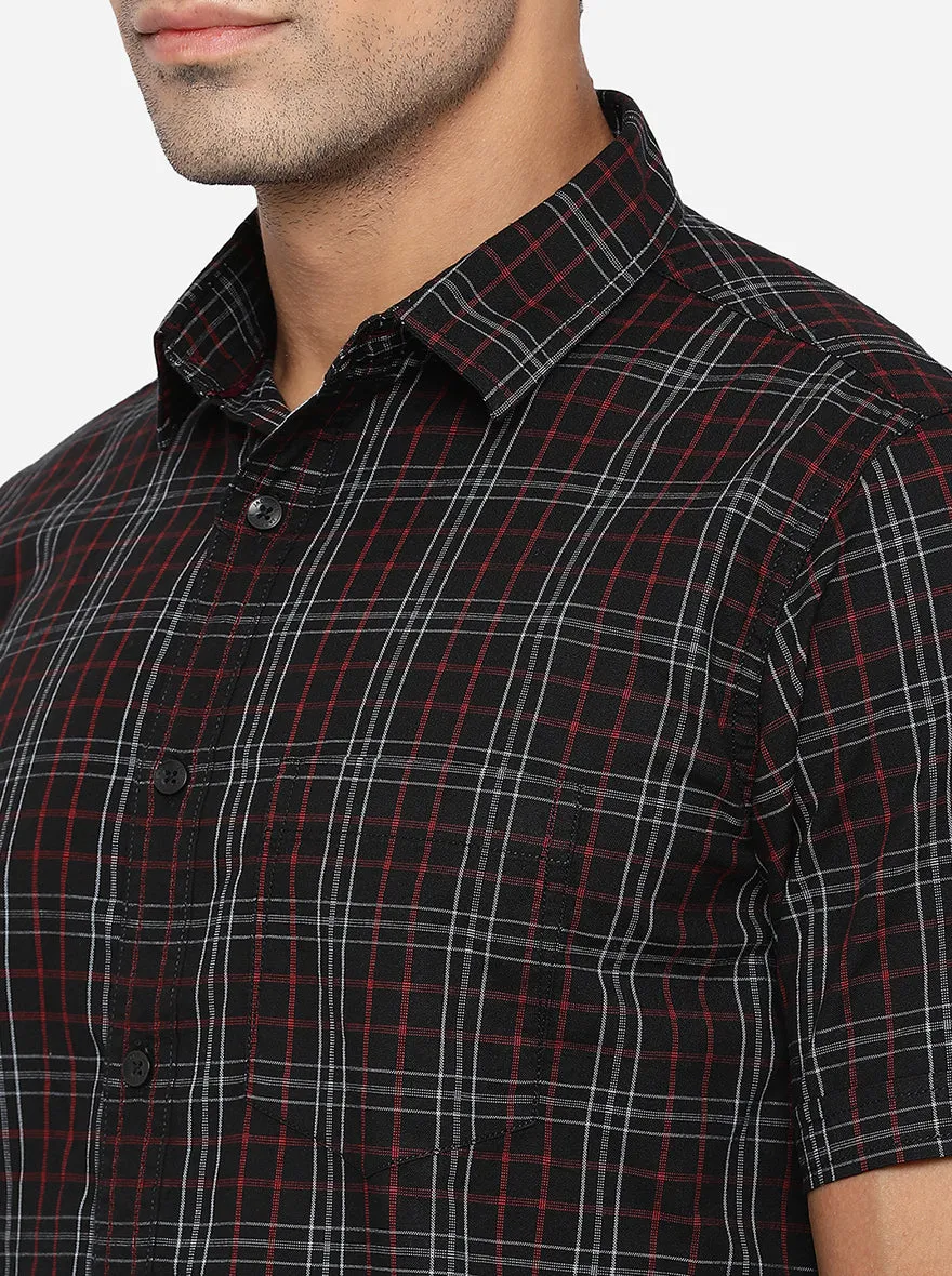 Black & Red Checked Slim Fit Semi Casual Shirt | JadeBlue