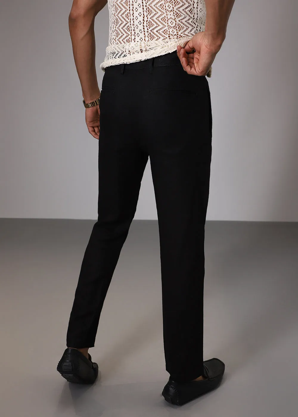 Black Comfort Fit Linen Pant