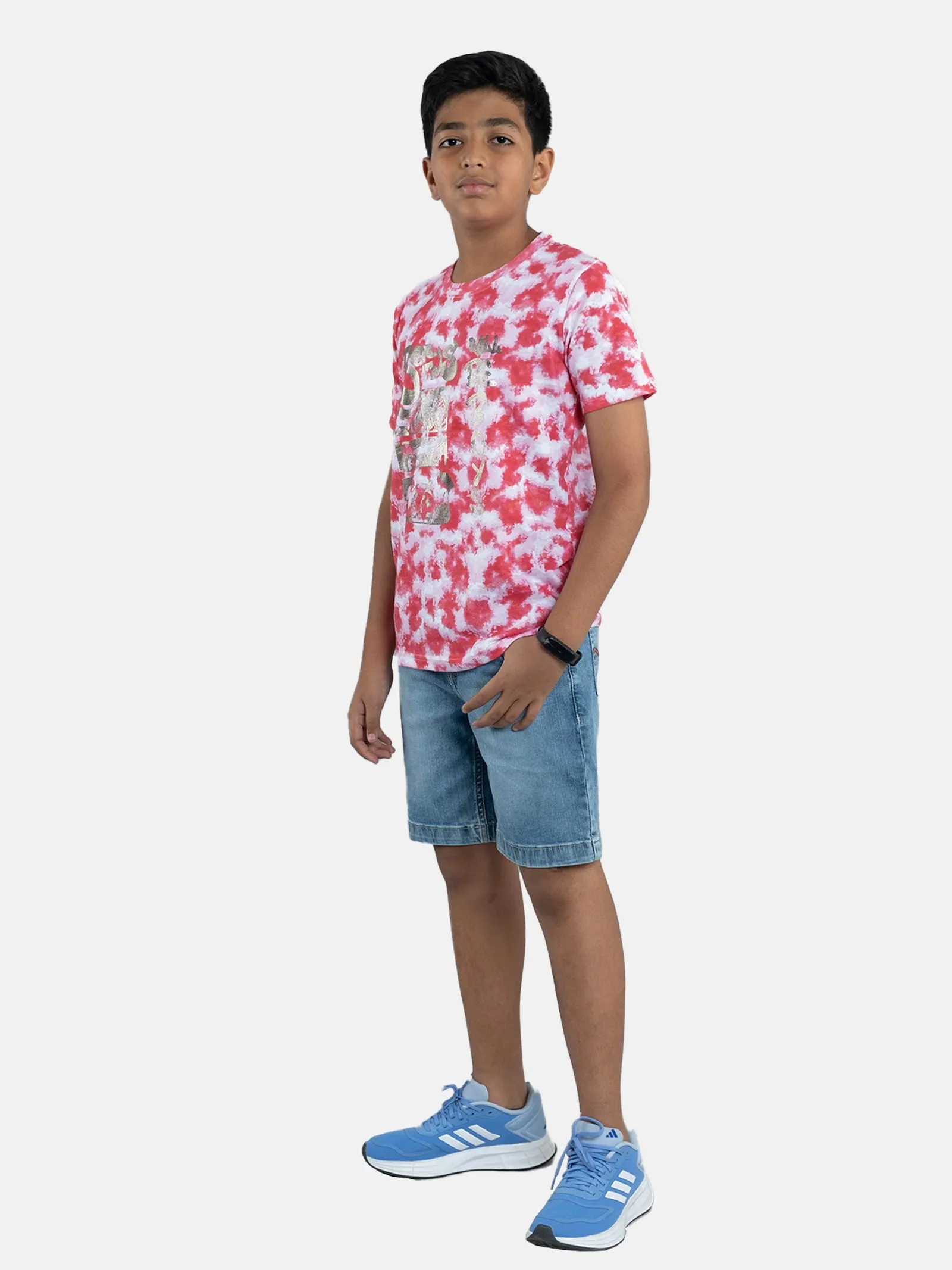 Boys Tie & Dye Printed Tee & Denim Shorts Sets