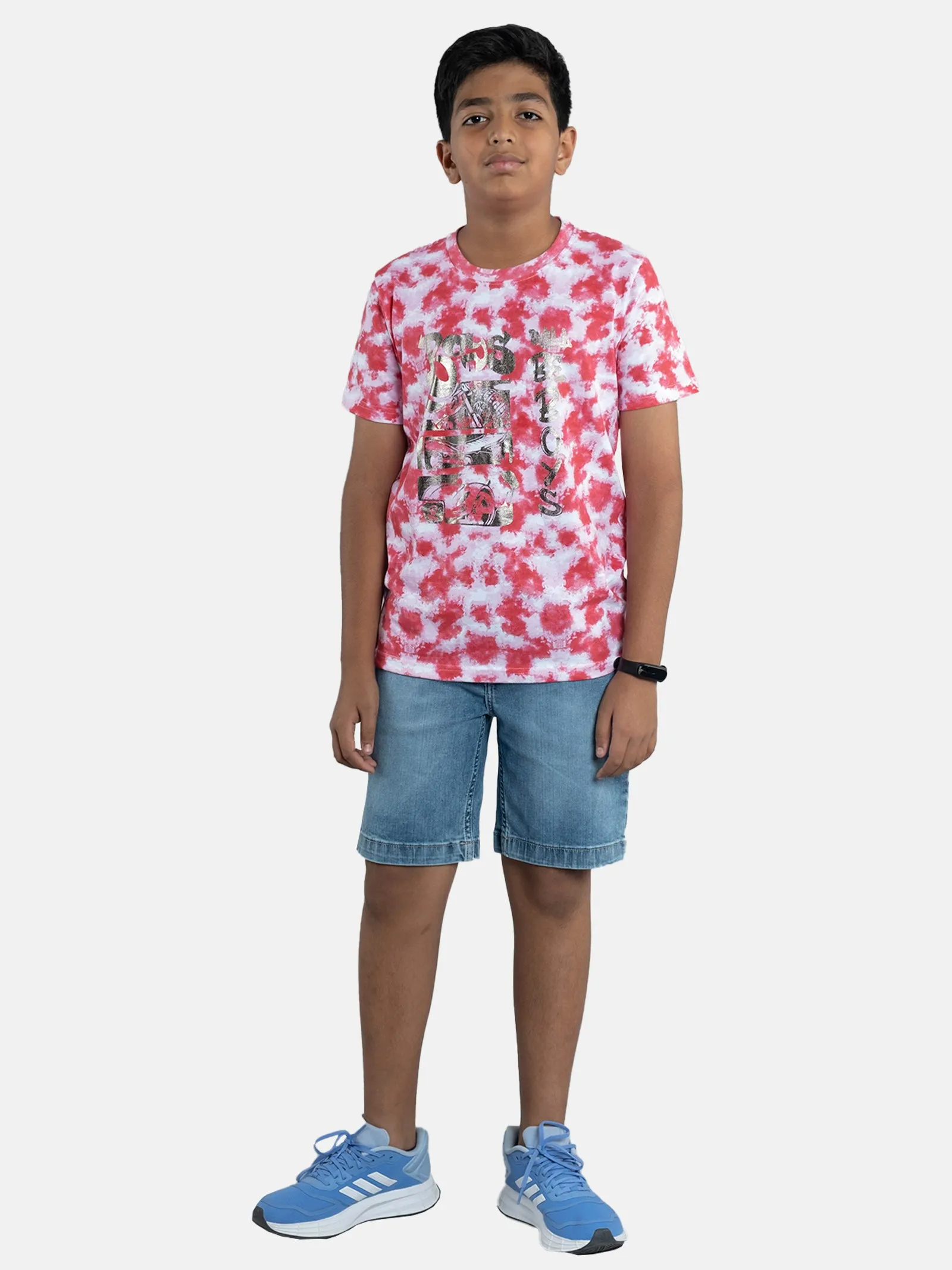 Boys Tie & Dye Printed Tee & Denim Shorts Sets