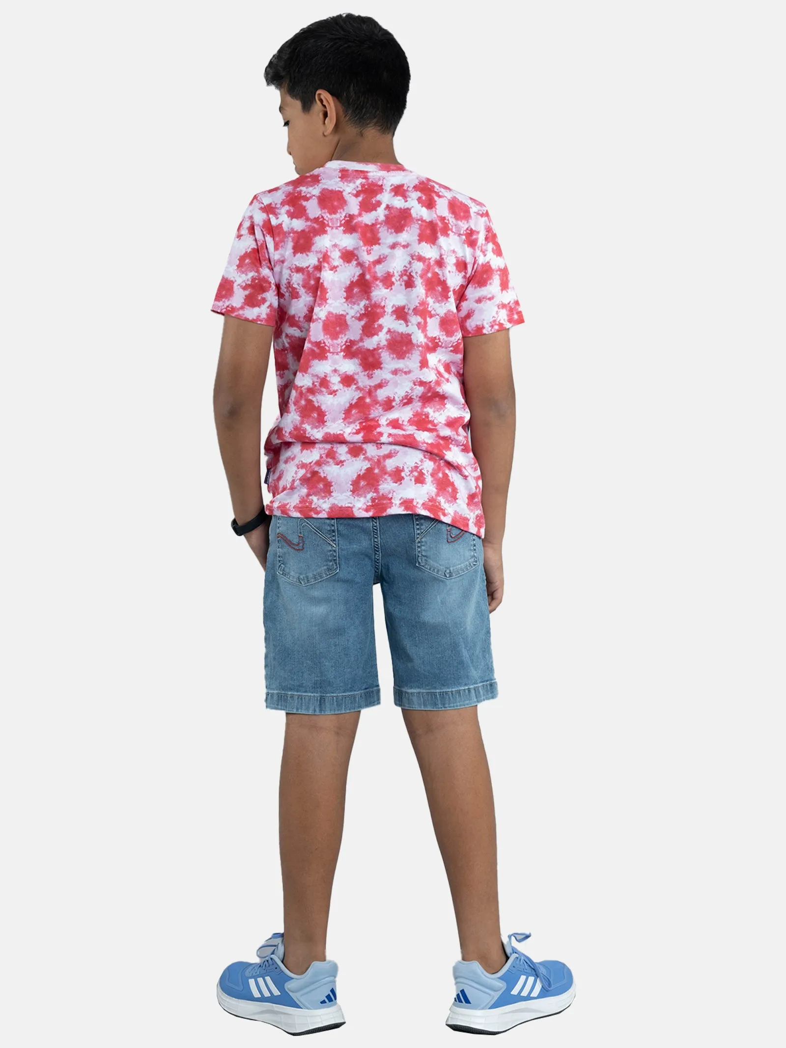 Boys Tie & Dye Printed Tee & Denim Shorts Sets