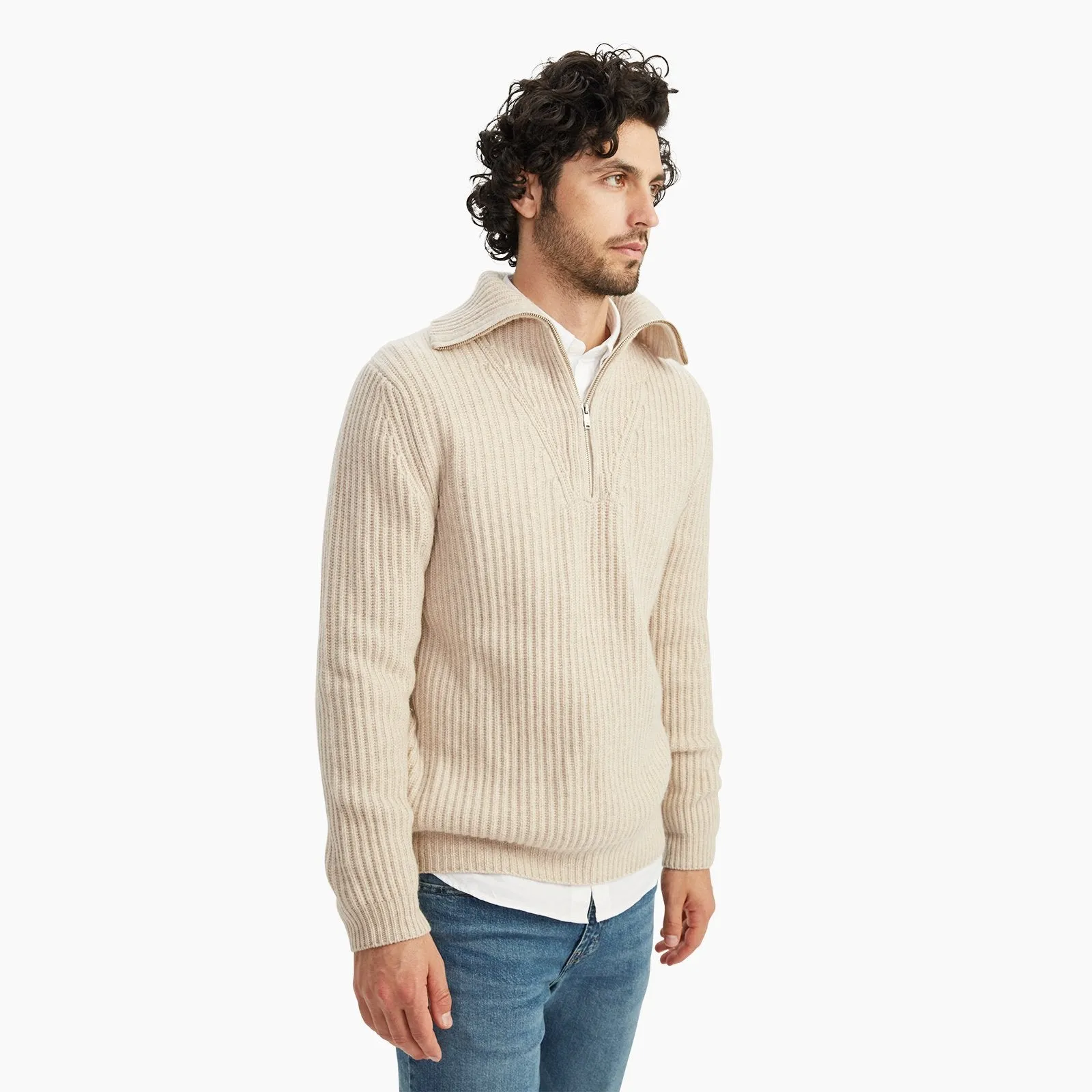 Cashmino Premium Quality Quarter-Zip Sweater in English