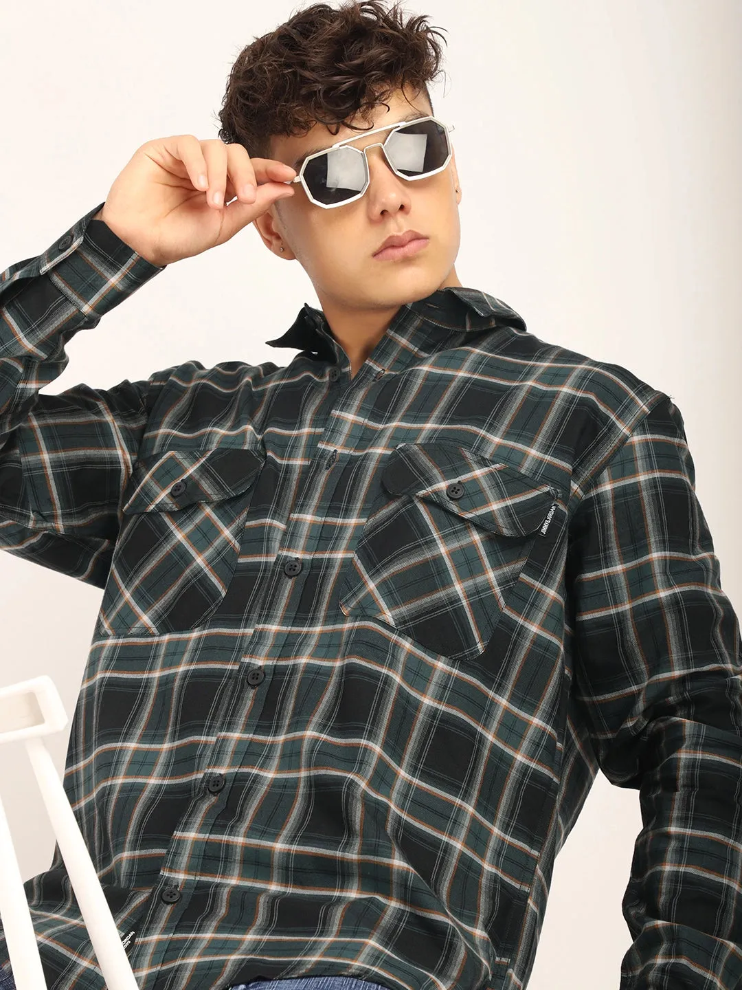Checksque Dark Grey Full Sleeve Check Shirt
